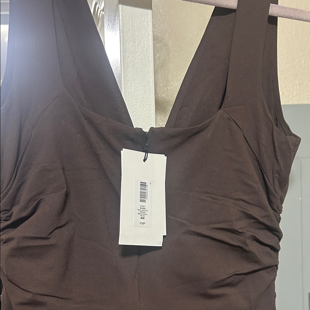 Aritzia Brown Sleeveless V-Neck Ruched Waist Maxi Dress - Picture 6 of 6